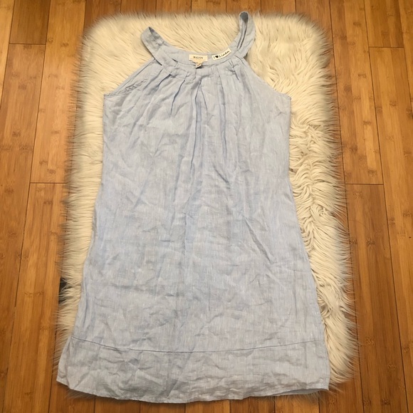 Malvin Hamburg Germany Linen Blend Pleated Sky Blue Halter Sun Dress S (6 US) - Picture 1 of 11
